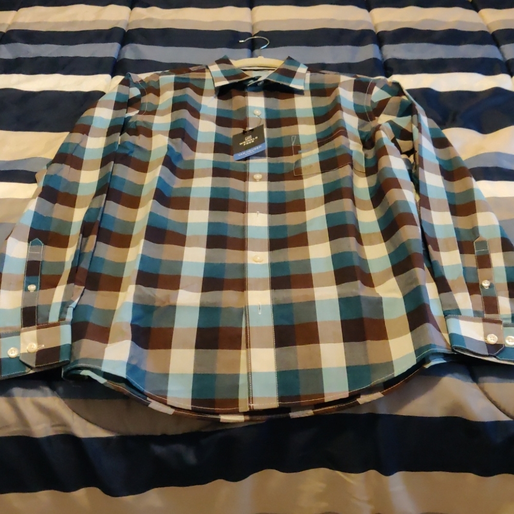 Van Hughes studio brown white blue checkered